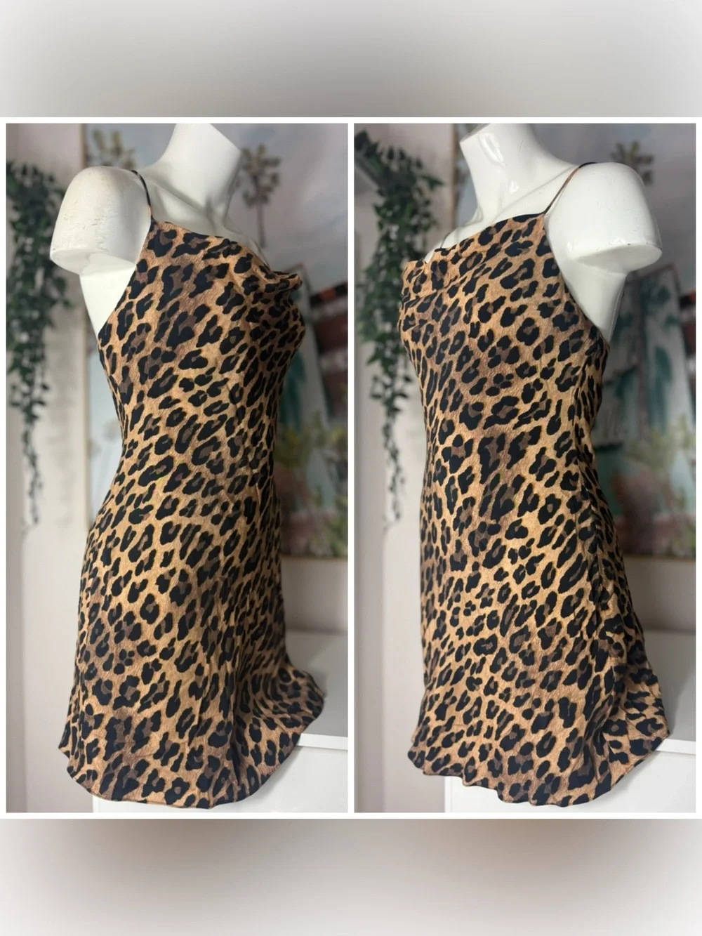 Alice + Olivia Harmony Leopard Print Slip Mini Dress Tan Size 4 Small Draped - Picture 10 of 12
